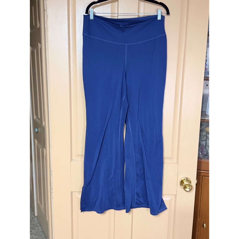 Gilly Hicks Go Recharge Blue Wide Leg Yoga Pants Split Hem XXL Cobalt Leggings